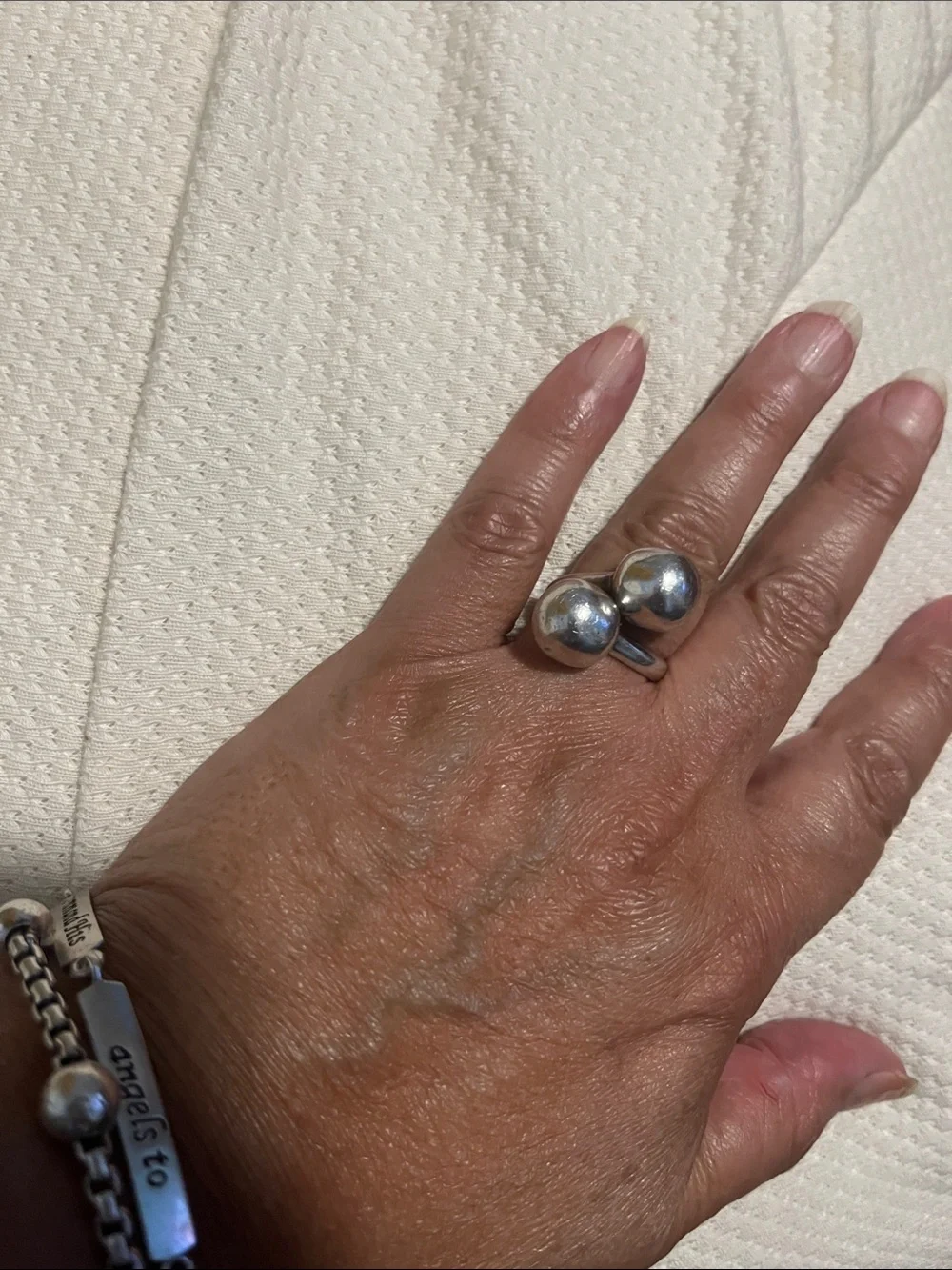 Modern Double Orb Silver Statement Ring
